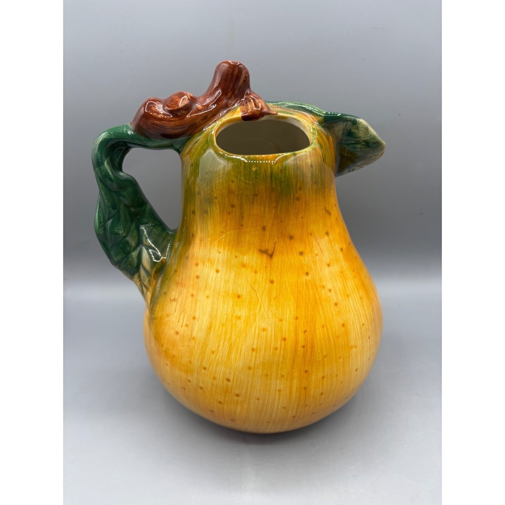 Vtg Sakura Sonoma Pear Pitcher Hand Painted Ceramic Fruit Decor Yellow